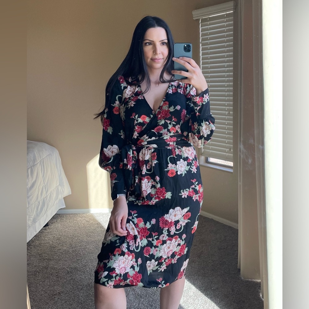 Chelsea & Violet Floral Midi Wrap Surplice Dress